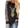 Christmas Fawn Sequins leopard Plus Size O-Neck Long Sleeve T shirts for women 2020 New S-5XL Woman Clothes