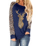 Christmas Fawn Sequins leopard Plus Size O-Neck Long Sleeve T shirts for women 2020 New S-5XL Woman Clothes