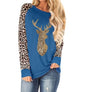 Christmas Fawn Sequins leopard Plus Size O-Neck Long Sleeve T shirts for women 2020 New S-5XL Woman Clothes