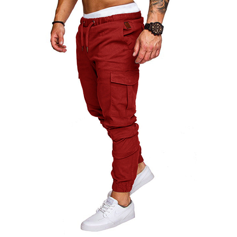 2020 casual fashion men's solid color tether elastic sports baggy pants