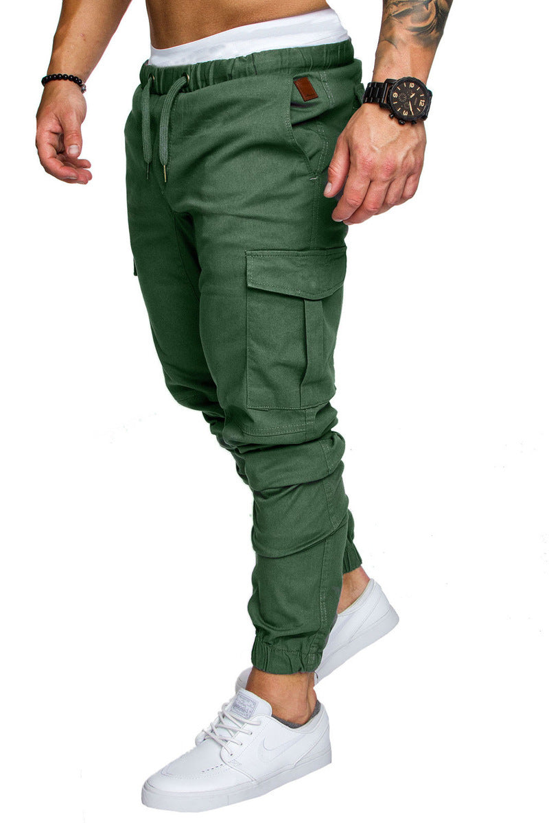 2020 casual fashion men's solid color tether elastic sports baggy pants