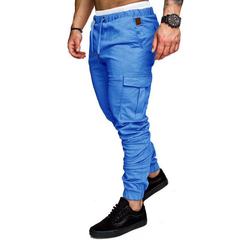 2020 casual fashion men's solid color tether elastic sports baggy pants