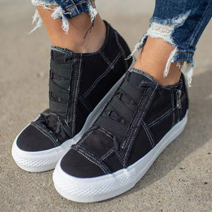 Women's Casual Zipper Canvas Shoes Lace Up Trainers