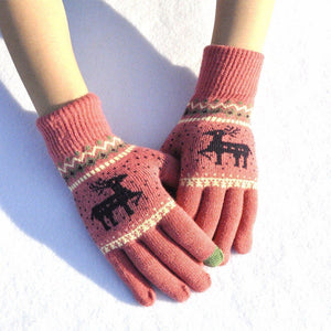 Elk Snowflake Printed Knitted Touchscreen Glove - MekMart