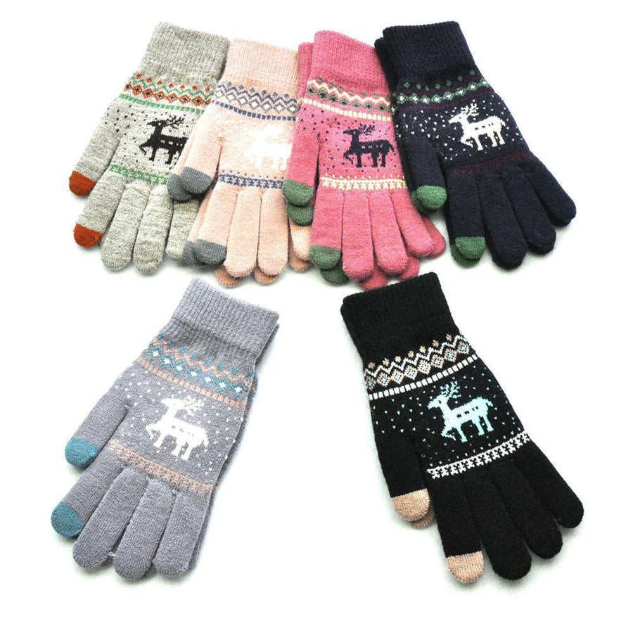 Elk Snowflake Printed Knitted Touchscreen Glove - MekMart