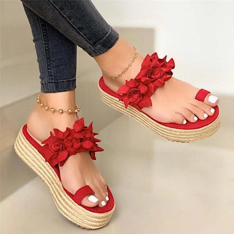 Women Casual Daily Flower Slip On Platform Sandals