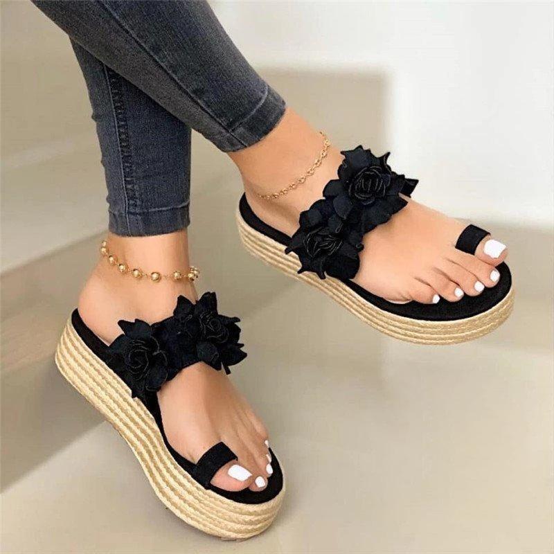 Women Casual Daily Flower Slip On Platform Sandals