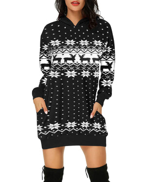 Women's Oversized Long Sleeve Hooded Pockets Pullover Hoodie Dress Tunic Sweatshirt