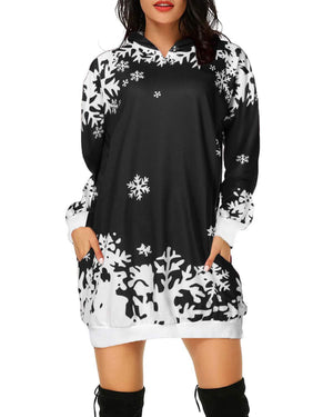 Women's Oversized Long Sleeve Hooded Pockets Pullover Hoodie Dress Tunic Sweatshirt