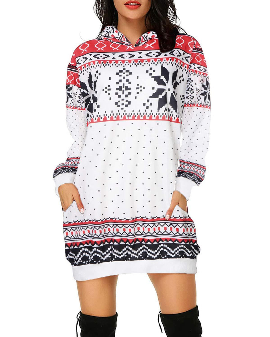 Women's Oversized Long Sleeve Hooded Pockets Pullover Hoodie Dress Tunic Sweatshirt