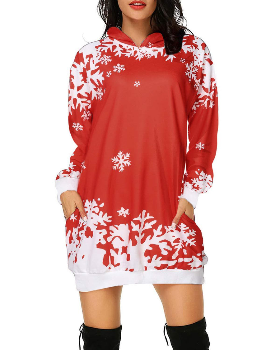 Women's Oversized Long Sleeve Hooded Pockets Pullover Hoodie Dress Tunic Sweatshirt