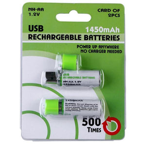 USB Rechargeable AA Battery 1450mAh/PC  2PCs Per Pack - MekMart