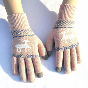 Elk Snowflake Printed Knitted Touchscreen Glove - MekMart