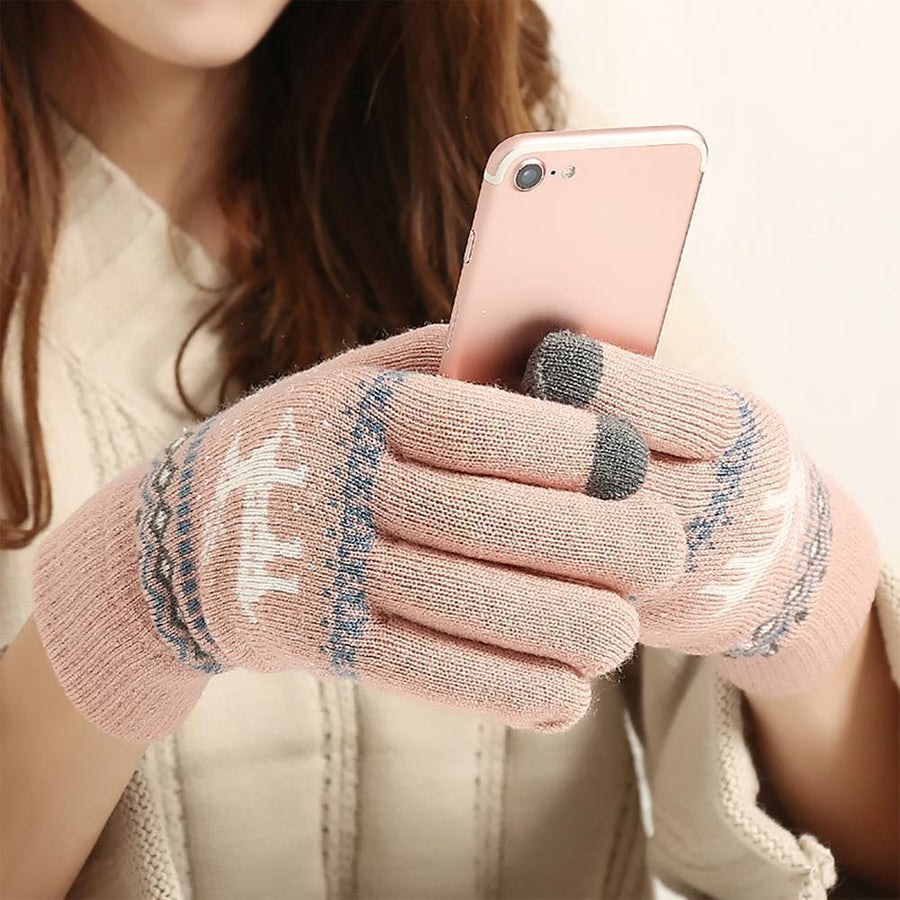 Elk Snowflake Printed Knitted Touchscreen Glove - MekMart