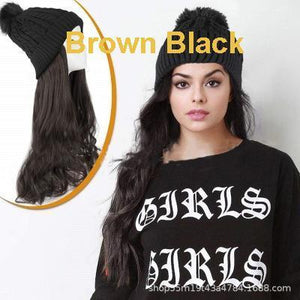 2 in 1 Long Curly Synthetic Hair Wig with Beanies - MekMart