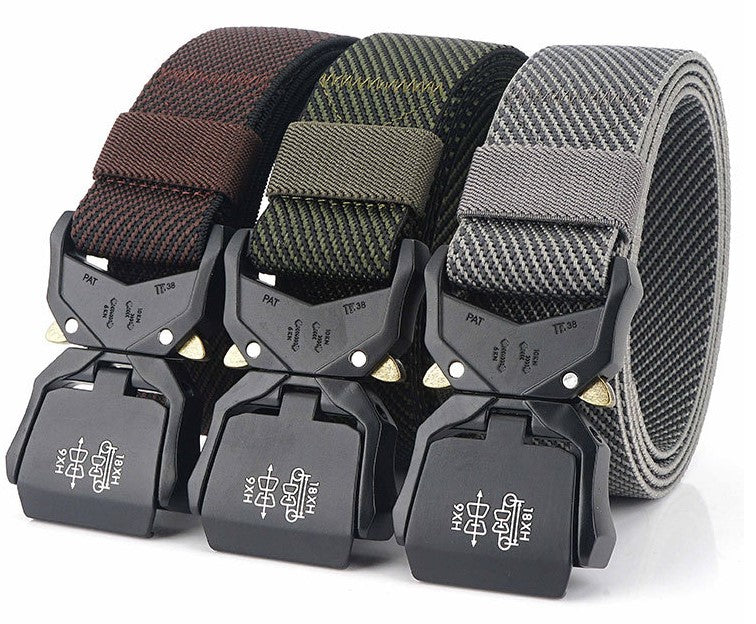 Military hikers equipped with heavy duty nylon frosted webbing with quick release tactical belt