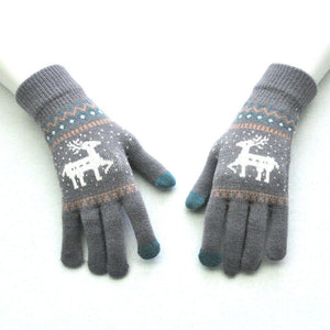 Elk Snowflake Printed Knitted Touchscreen Glove - MekMart