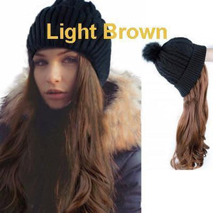 2 in 1 Long Curly Synthetic Hair Wig with Beanies - MekMart