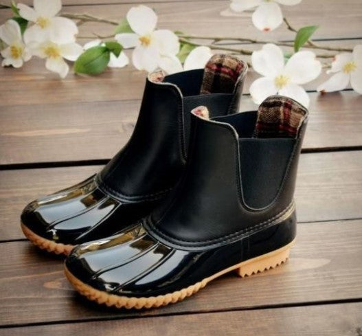 Women Waterproof Round-toe Leather Ankle Boots