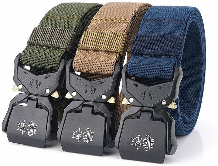 Military hikers equipped with heavy duty nylon frosted webbing with quick release tactical belt