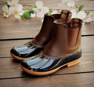 Women Waterproof Round-toe Leather Ankle Boots