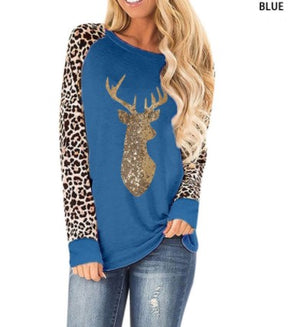 Christmas Fawn Sequins leopard Plus Size O-Neck Long Sleeve T shirts for women 2020 New S-5XL Woman Clothes