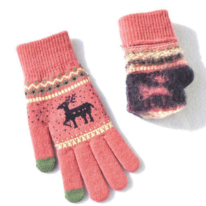 Elk Snowflake Printed Knitted Touchscreen Glove - MekMart