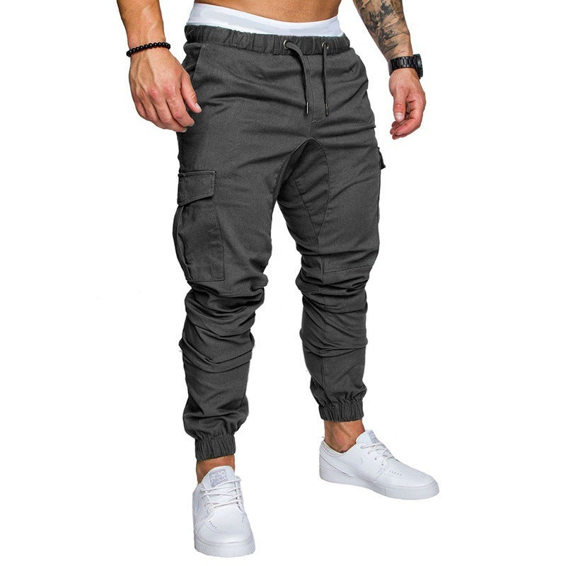 2020 casual fashion men's solid color tether elastic sports baggy pants