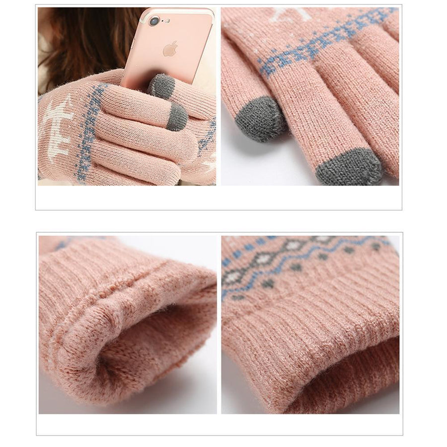 Elk Snowflake Printed Knitted Touchscreen Glove - MekMart