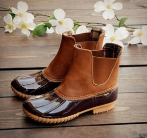 Women Waterproof Round-toe Leather Ankle Boots