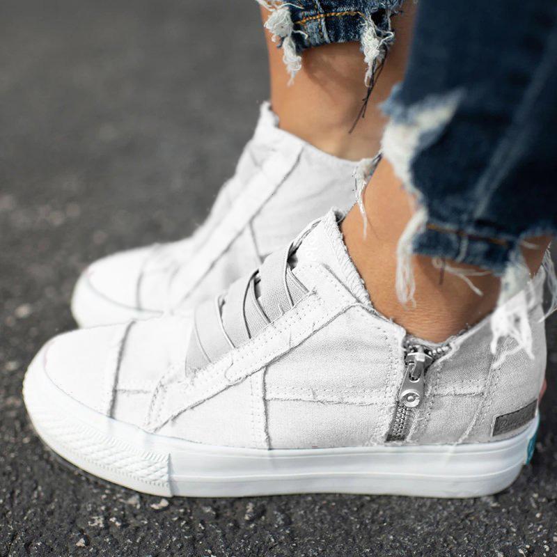 Women's Casual Zipper Canvas Shoes Lace Up Trainers